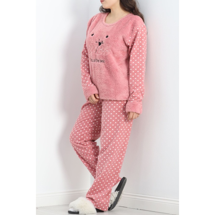 Battal Polar Pijama Takımı Pembebeyaz