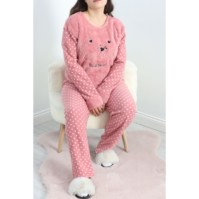 Battal Polar Pijama Takımı Pembebeyaz