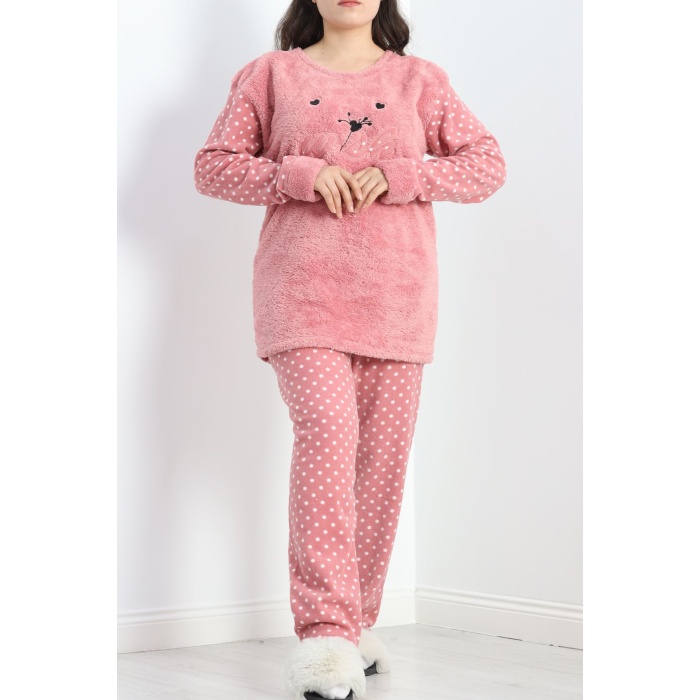 Battal Polar Pijama Takımı Pembebeyaz