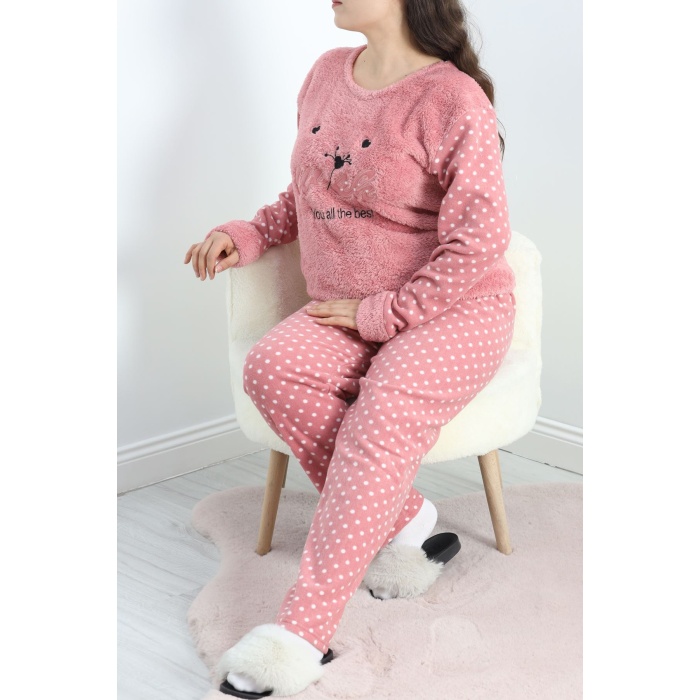 Battal Polar Pijama Takımı Pembebeyaz