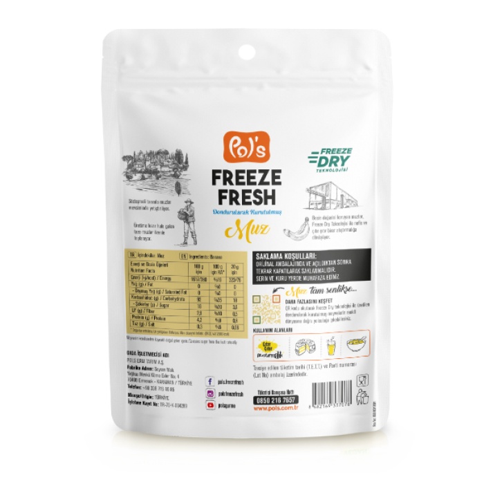 Pol’s Freeze Fresh Dondurularak Kurutulmuş Dilim Muz 20gr