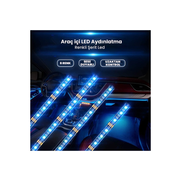 12 Led Ayak Altı Led Lamba Kumandalı Sese Duyarlı Çakmaklık Girişli Rgb Araç Içi Aydınlatma