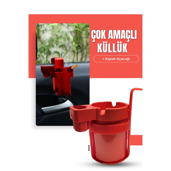 Kırmızı Araç içi Askılıklı Çakmaklık Bölmeli Soda Aaçacaklı Poşet Askılı Küllük