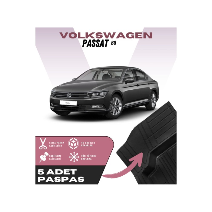 Volkswagen Passat B8 5li Paspas Seti Yüksek Kalite Kesilebilir Universal Oto Paspas