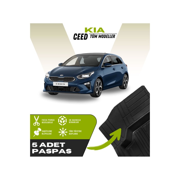 Kia Ceed Tüm Modeller 5li Paspas Seti Yüksek Kalite Kesilebilir Universal Oto Paspas