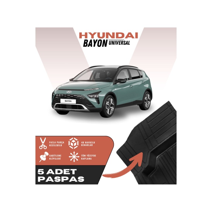 Hyundai Bayon Universal 5li Paspas Seti Yüksek Kalite Kesilebilir Universal Oto Paspas