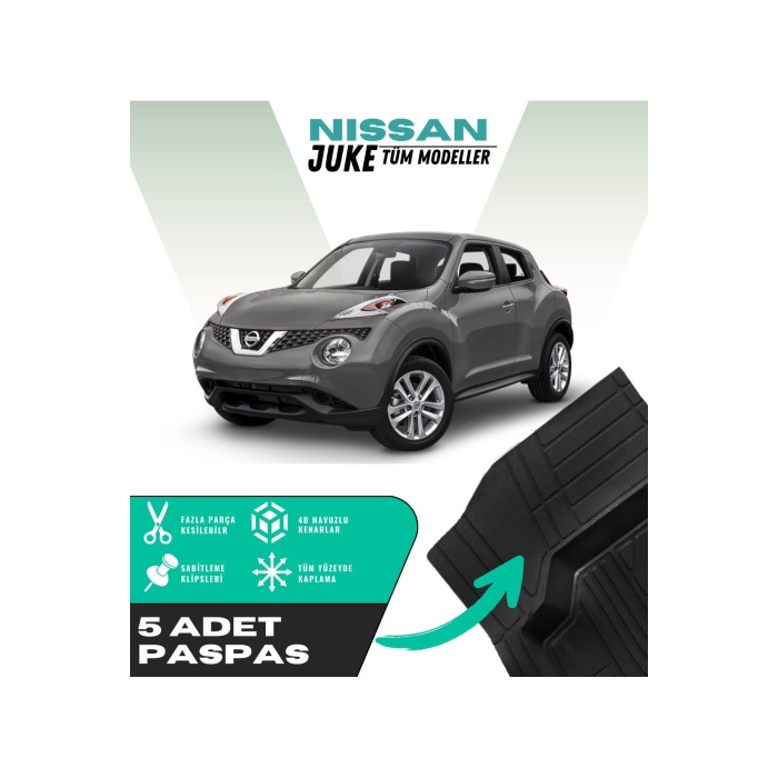 Nissan Juke Tüm Modeller 5li Paspas Seti Yüksek Kalite Kesilebilir Universal Oto Paspas