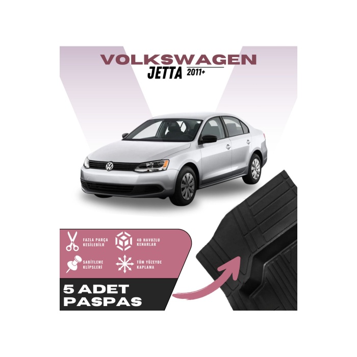 Volkswagen Jetta 2011+ 5li Paspas Seti Yüksek Kalite Kesilebilir Universal Oto Paspas