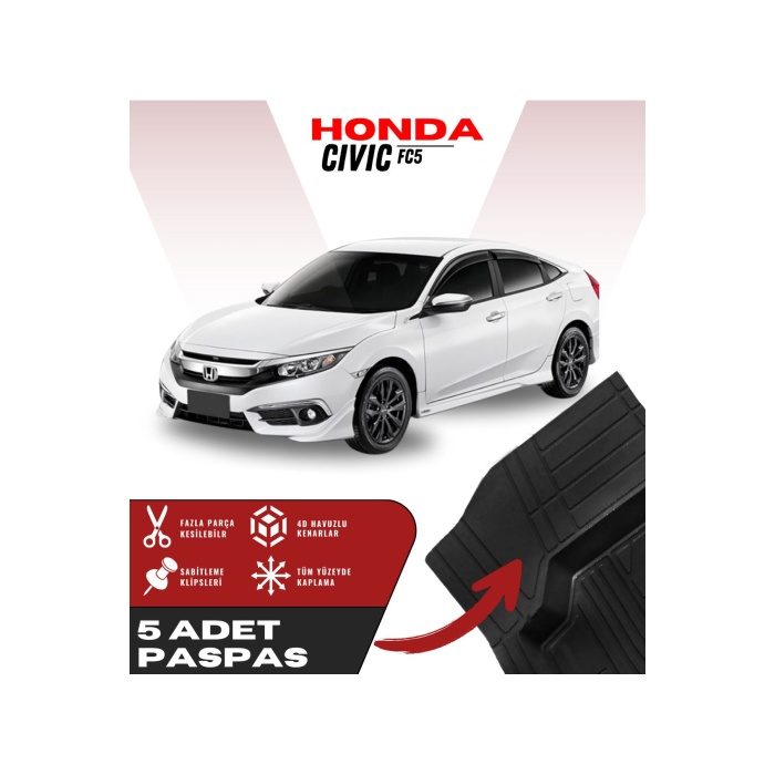 Honda Civic FD6 5li Paspas Seti Yüksek Kalite Kesilebilir Universal Oto Paspas