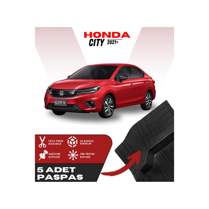 Honda City 2021+ 5li Paspas Seti Yüksek Kalite Kesilebilir Universal Oto Paspas