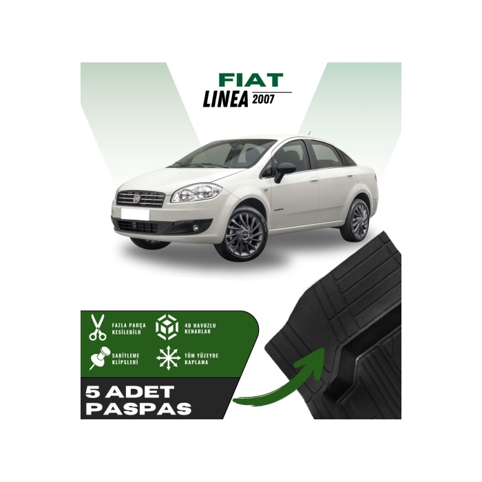 Fiat Linea 2007 5li Paspas Seti Yüksek Kalite Kesilebilir Universal Oto Paspas