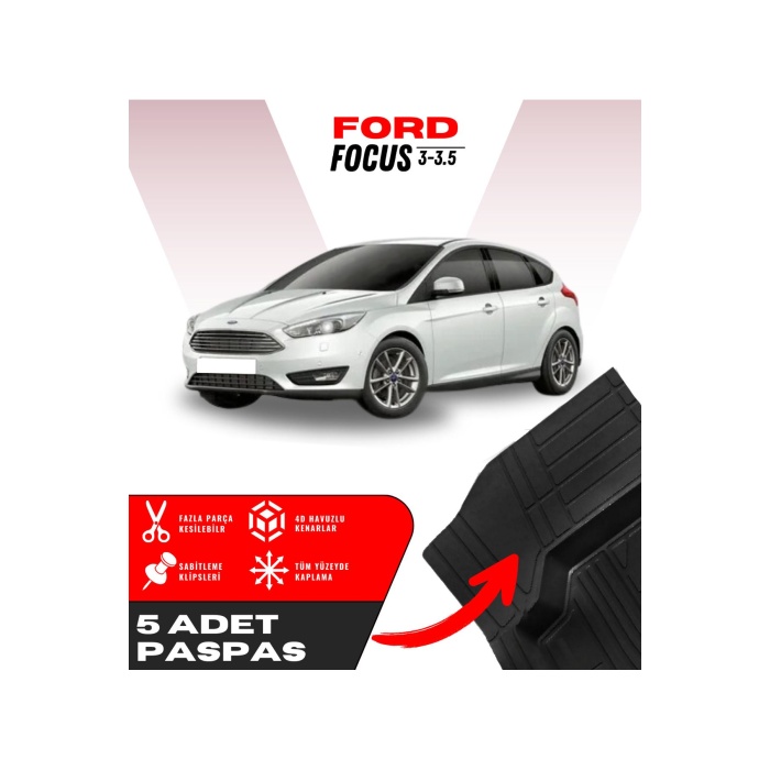 Ford Focus 3-3.5 5li Paspas Seti Yüksek Kalite Kesilebilir Universal Oto Paspas