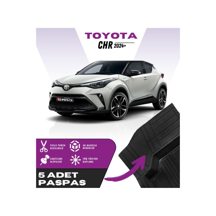 Toyota CHR 2024+ 5li Paspas Seti Yüksek Kalite Kesilebilir Universal Oto Paspas