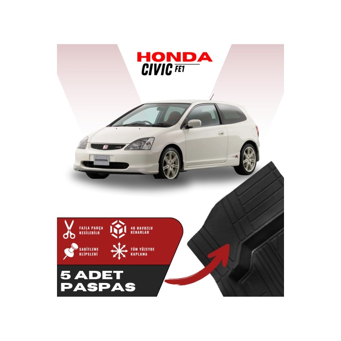 Honda Civic FE1 5li Paspas Seti Yüksek Kalite Kesilebilir Universal Oto Paspas