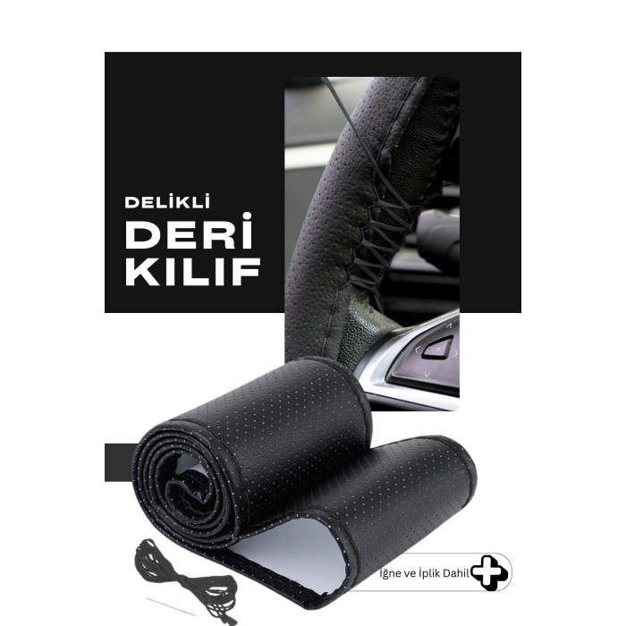 Gri Dikişli Hakiki Delikli Delikli Dikme Direksiyon Kılıfı