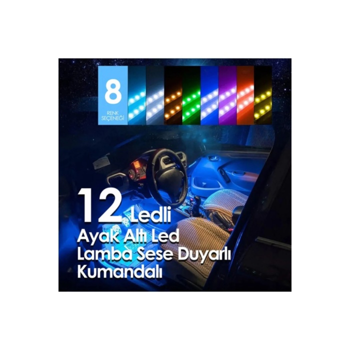 Ayak Altı Led 12 Ledli Lamba Sese Duyarlı Led Müziğe Duyarlı Led - 8 Renk Rgb