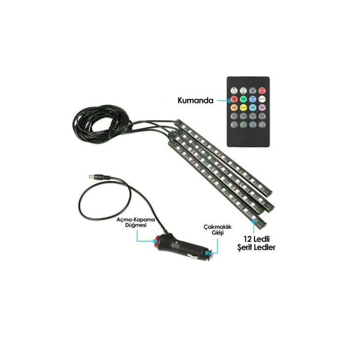 Ayak Altı Led 12 Ledli Lamba Sese Duyarlı Led Müziğe Duyarlı Led - 8 Renk Rgb