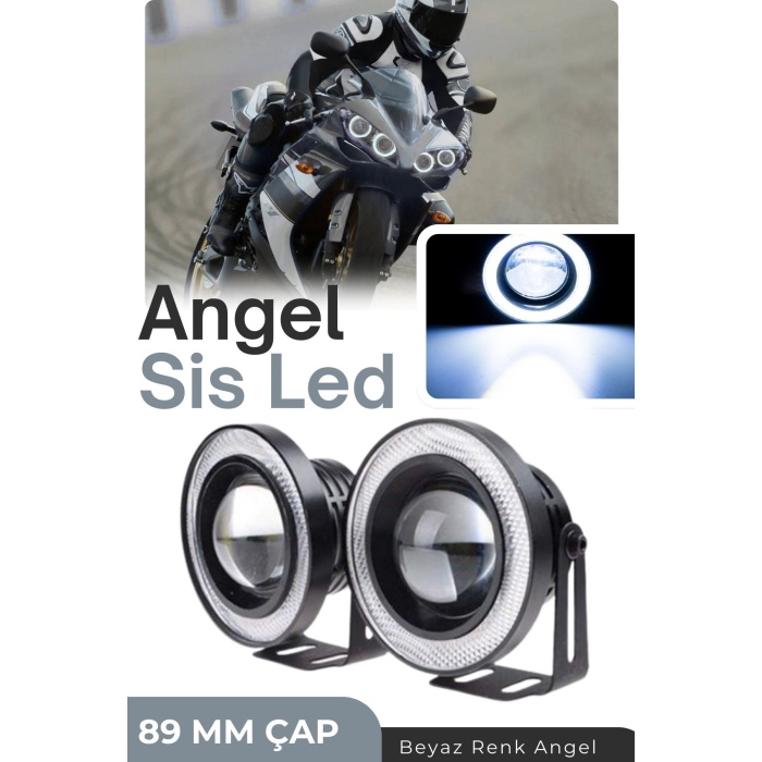 Universal Motosiklet sis ve far uyumlu 89mm beyaz angel montaj ayaklı Angel Sis led