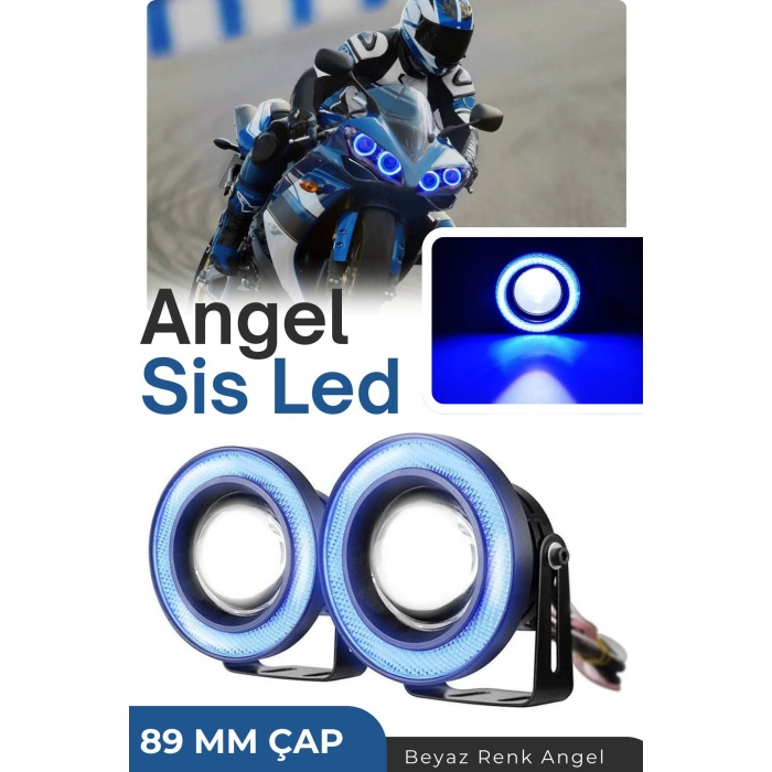 Universal Motosiklet sis ve far uyumlu 89mm buz mavi angel montaj ayaklı Angel Sis led