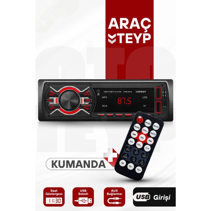 Çift Usbli Bluetooth Oto Teyp Araba Teyibi Kumandalı Oto Teyip Mp3 Çalar Amfi Çıkışlı