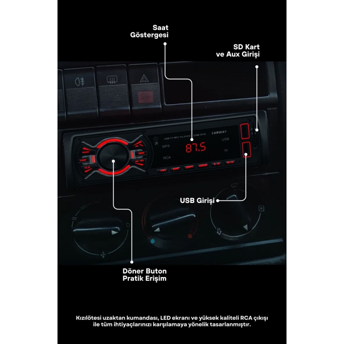 Çift Usbli Bluetooth Oto Teyp Araba Teyibi Kumandalı Oto Teyip Mp3 Çalar Amfi Çıkışlı