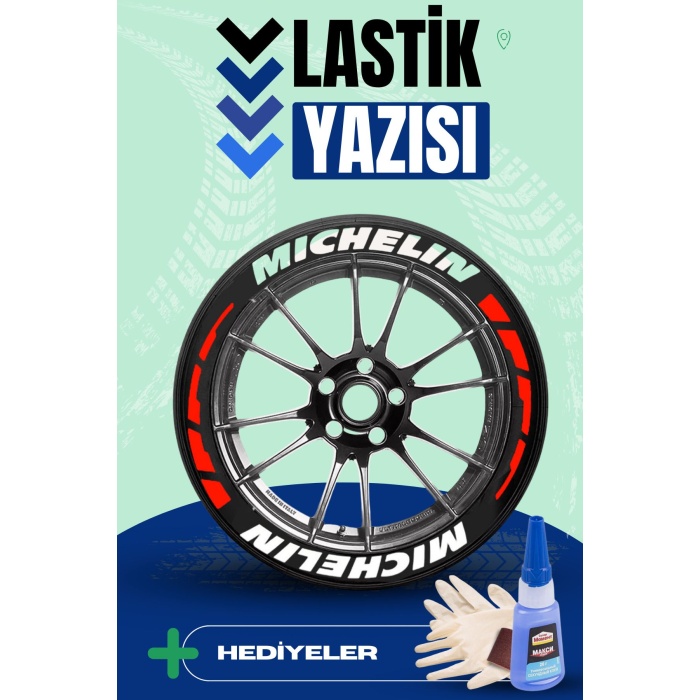 Yazılı Kırmızı Şeritli Motosiklet Ve Otomobil Lastik Yazısı Sticker Yapıştırma