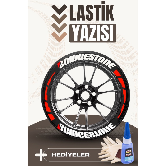 Yazılı Kırmızı Şeritli Motosiklet Ve Otomobil Lastik Yazısı Sticker Yapıştırma