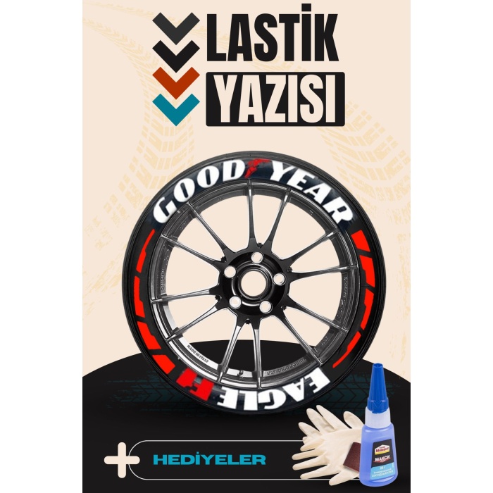 Yazılı Kırmızı Şeritli Motosiklet Ve Otomobil Lastik Yazısı Sticker Yapıştırma