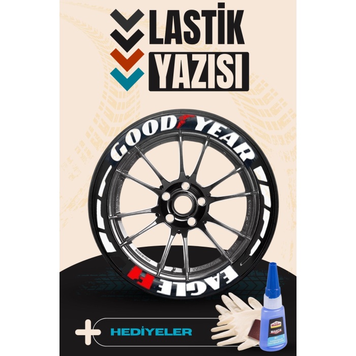 GOODYEARS Yazılı Beyaz Şeritli Motosiklet Ve Otomobil Lastik Yazısı Sticker Yapıştırma