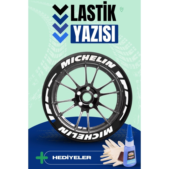 Beyaz Şeritli Motosiklet Ve Otomobil Lastik Yazısı Sticker Yapıştırma