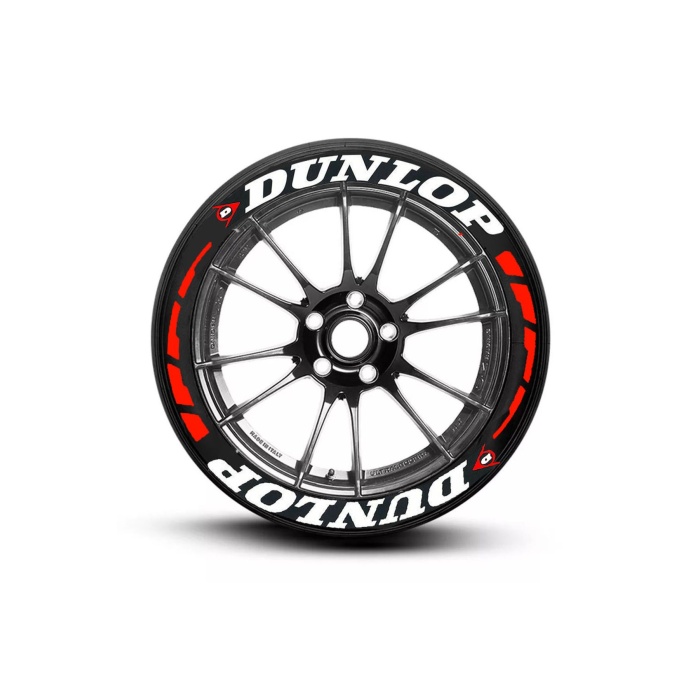 DUNLOP Yazılı Kırmızı Şeritli Motosiklet Ve Otomobil Lastik Yazısı Sticker Yapıştırma