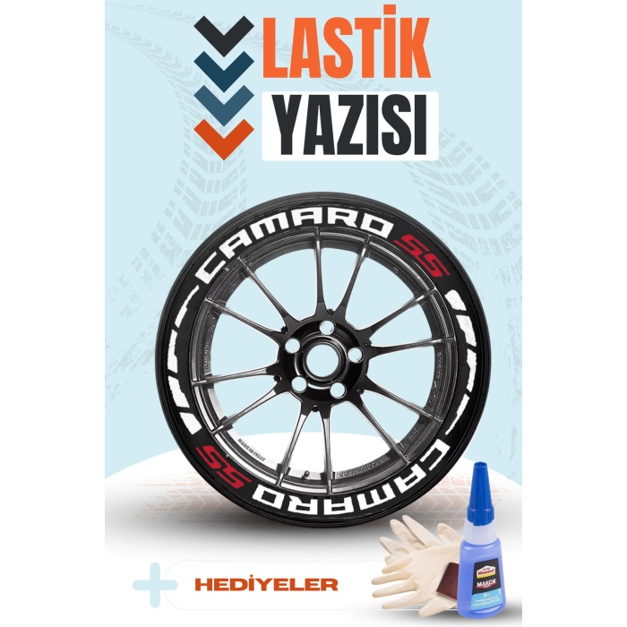 CAMARO55 Yazılı Beyaz Şeritli Motosiklet Ve Otomobil Lastik Yazısı Sticker Yapıştırma