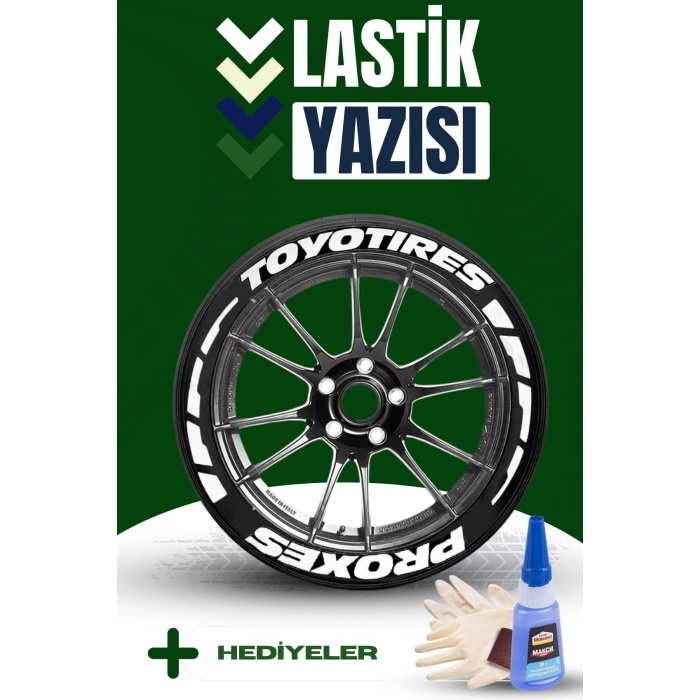 TOYOTIRES Yazılı Beyaz Şeritli Motosiklet Ve Otomobil Lastik Yazısı Sticker Yapıştırma