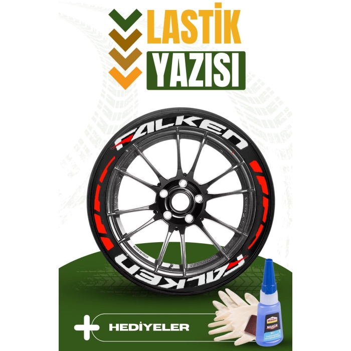 FALKEN Yazılı Kırmızı Şeritli Motosiklet Ve Otomobil Lastik Yazısı Sticker Yapıştırma