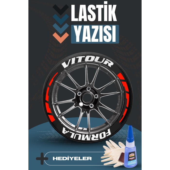 VITOUR Yazılı Kırmızı Şeritli Motosiklet Ve Otomobil Lastik Yazısı Sticker Yapıştırma