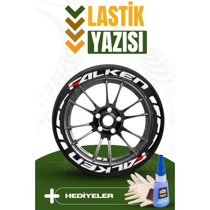 FALKEN Yazılı Beyaz Şeritli Motosiklet Ve Otomobil Lastik Yazısı Sticker Yapıştırma