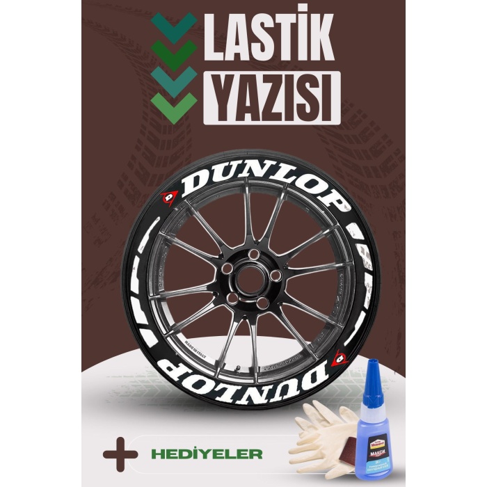 DUNLOP Yazılı Beyaz Şeritli Motosiklet Ve Otomobil Lastik Yazısı Sticker Yapıştırma