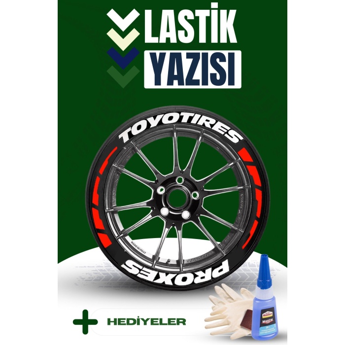 TOYOTIRES Yazılı Kırmızı Şeritli Motosiklet Ve Otomobil Lastik Yazısı Sticker Yapıştırma