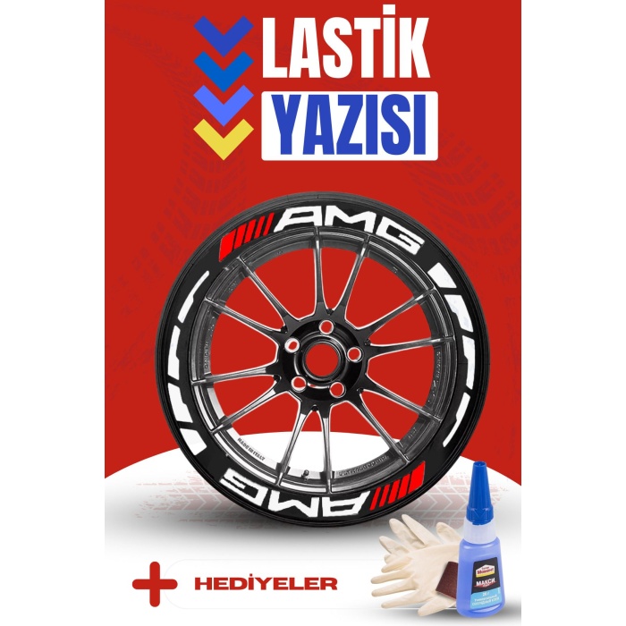 AMG Yazılı Beyaz Şeritli Motosiklet Ve Otomobil Lastik Yazısı Sticker Yapıştırma