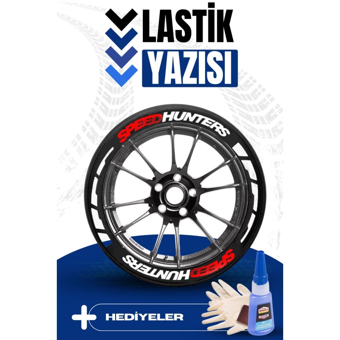 SPEEDHUNTERS KIRMIZI Yazılı Beyaz Şeritli Motosiklet Ve Otomobil Lastik Yazısı Sticker Yapıştırma