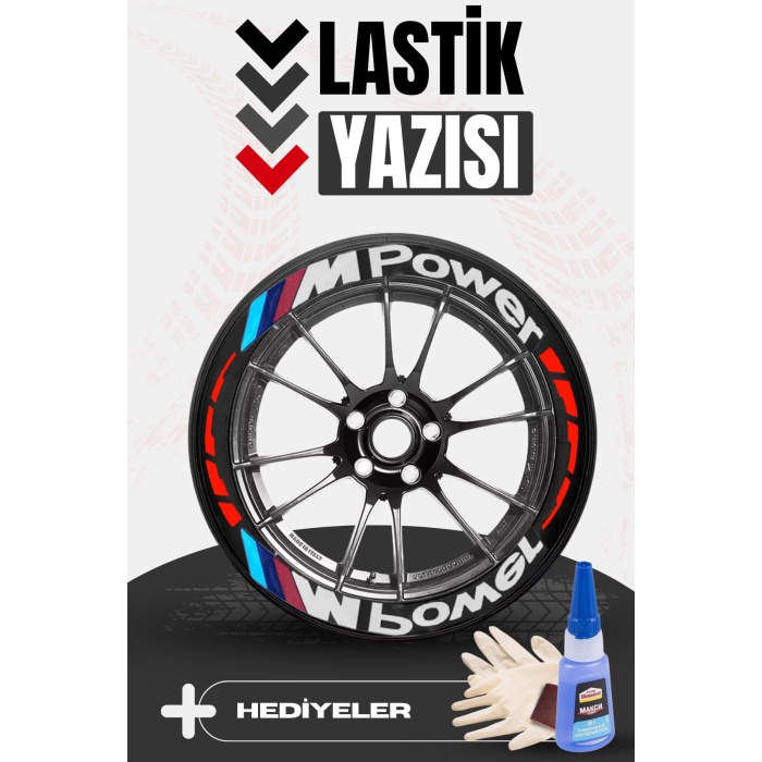 MPOWER Yazılı Kırmızı Şeritli Motosiklet Ve Otomobil Lastik Yazısı Sticker Yapıştırma