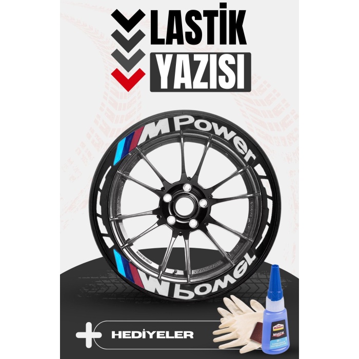 MPOWER Yazılı Beyaz Şeritli Motosiklet Ve Otomobil Lastik Yazısı Sticker Yapıştırma