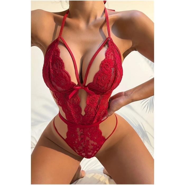 Şık Kırmızı Dantelli Babydoll Gecelik TM1302