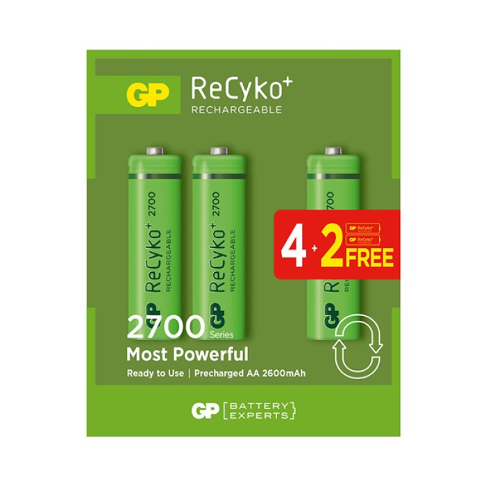 GP RECYKO 2600 MAH AA KALEM 6LI ŞARJLI PİL 4+2 PAKET FİYATI (K295)