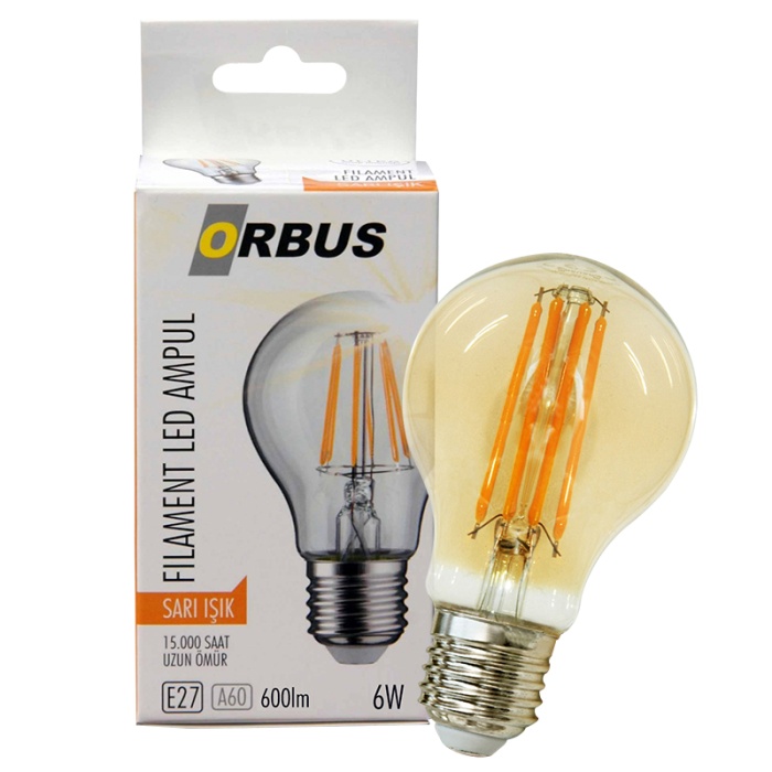 ORBUS ORB-F6W FILAMENT BULB A60 E27 6 WATT 600 LÜMEN AMBER LED AMPÜL (K295)