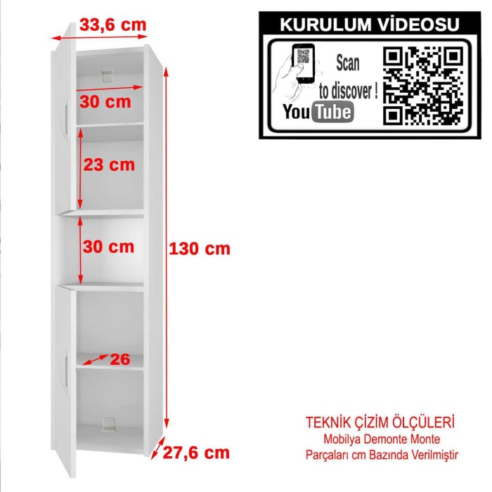  Nehir Asma Çok Amaçlı Dolap, Banyo Mutfak Kiler Erzak Düzenleyici Dolap, Cordoba Beyaz