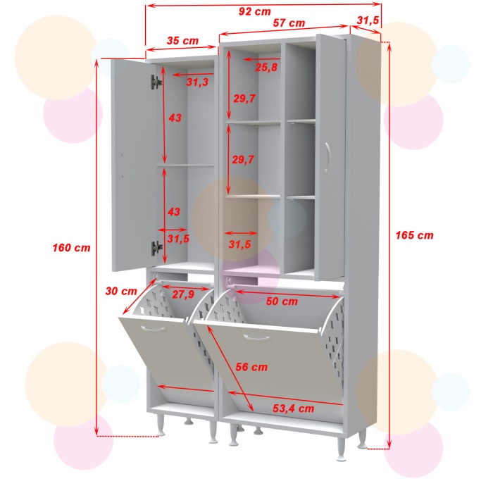  Alaçatı İnci 92 X 165 Cm Çamaşır Hazneli Çok Amaçlı Banyo & Mutfak Dolabı