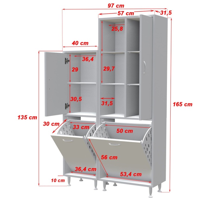  Forbest İnci 97 X 165 Cm Çamaşır Hazneli Çok Amaçlı Banyo & Mutfak Dolabı