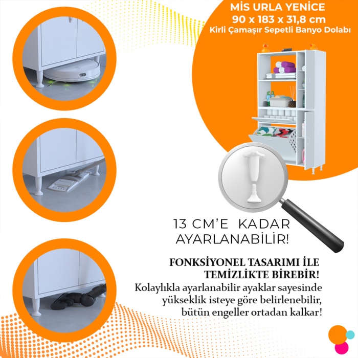  Mis Urla Yenice 90 X 183 X 32,5 Cm Kirli Çamaşır Hazneli Çok Amaçlı Banyo Dolabı