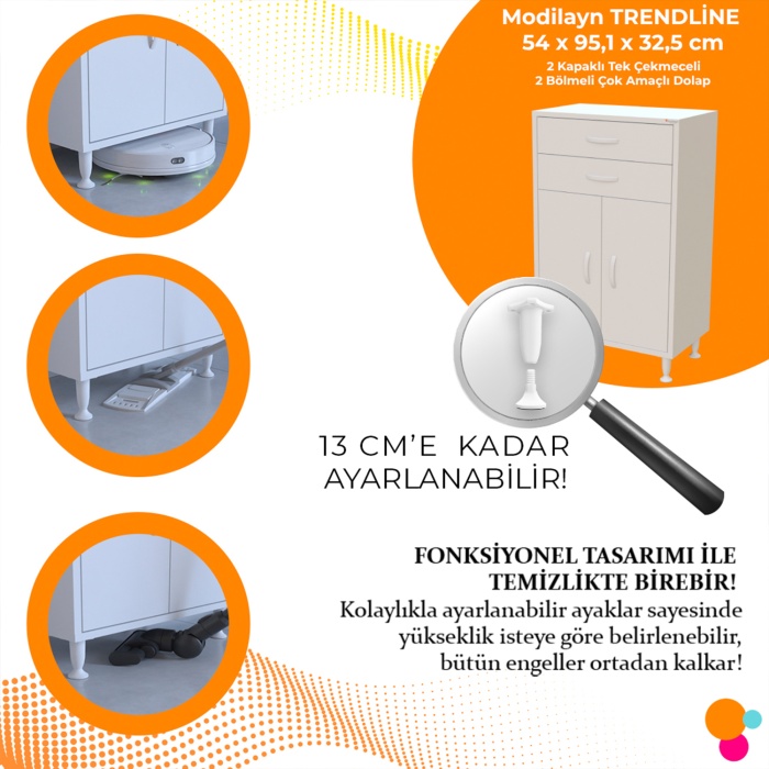  Soft 55 X 99,5 X 32,5 Cm Çift Çekmeceli Çok Amaçlı Banyo & Mutfak Dolabı